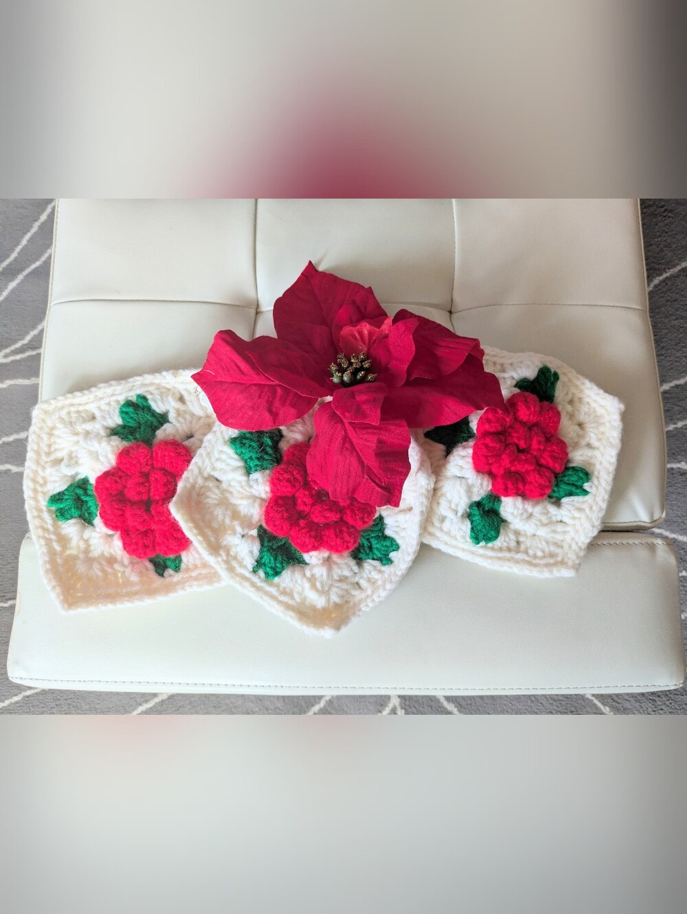 Vintage Christmas Granny Core Crochet Pot Poinsettia Holders Set